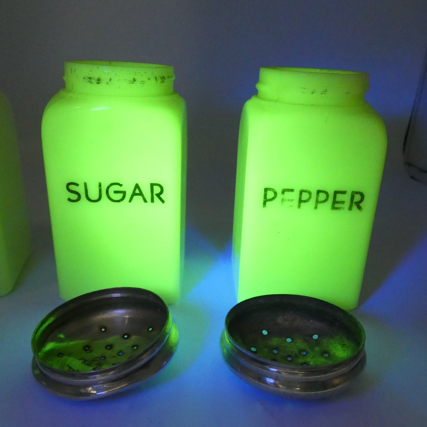 McKee Seville Yellow Uranium Glass 4 Piece Shaker Set