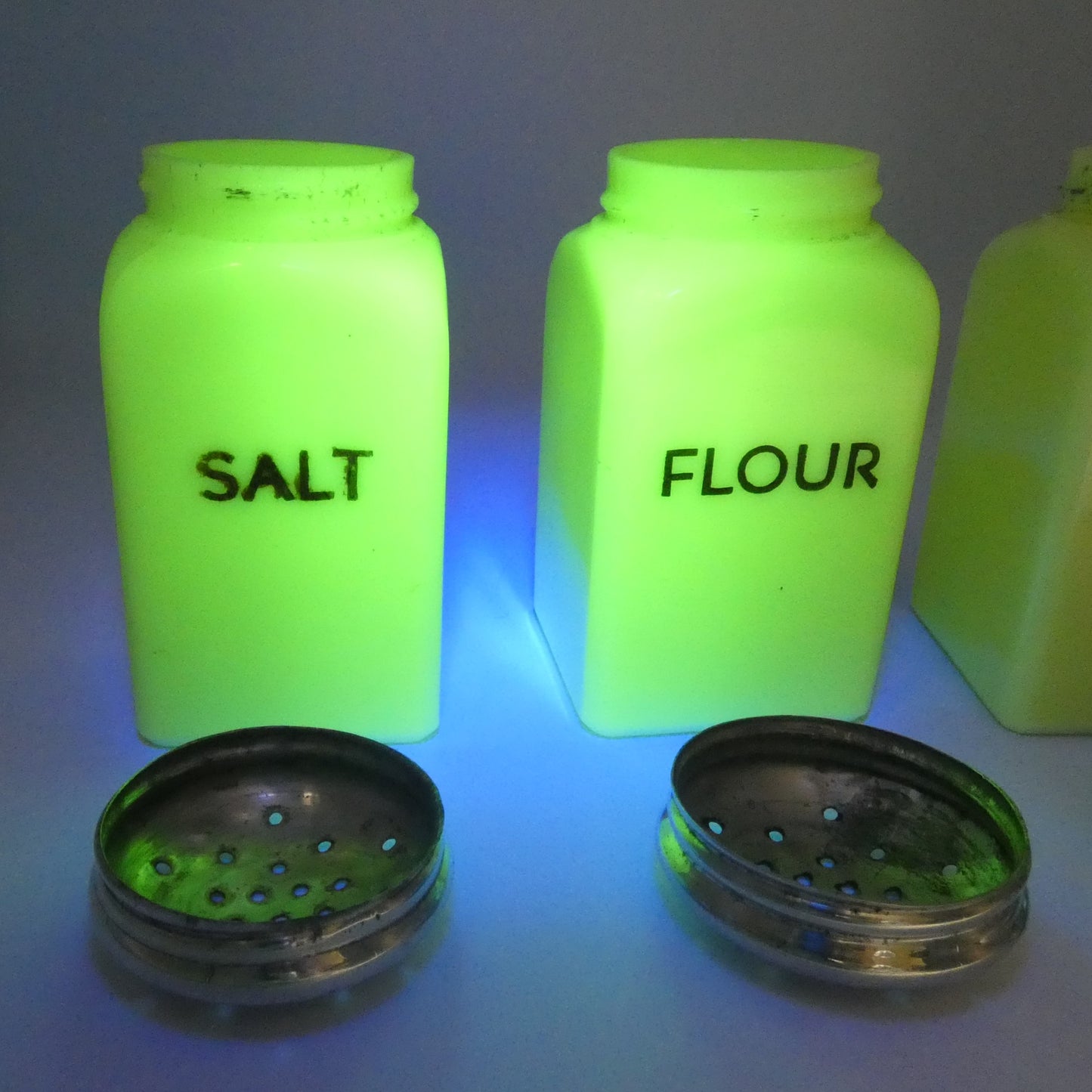 McKee Seville Yellow Uranium Glass 4 Piece Shaker Set