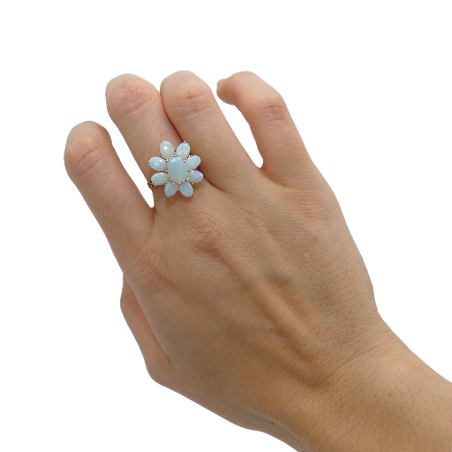 Vintage Opal Flower 14K Gold Ring