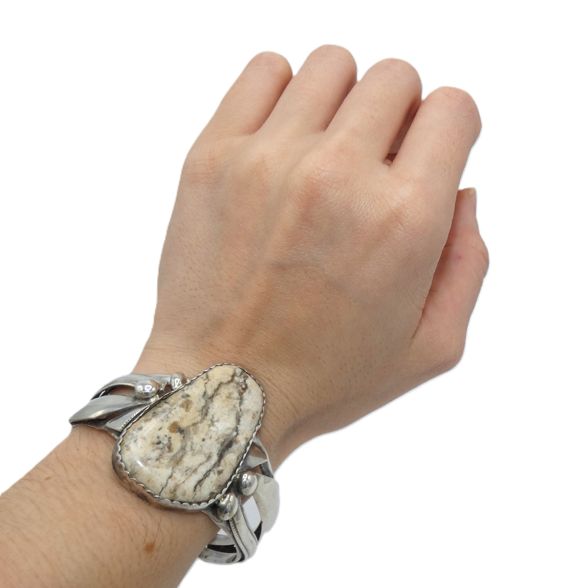 Vintage Navajo Sterling Silver White Buffalo Cuff Richard Hoskie