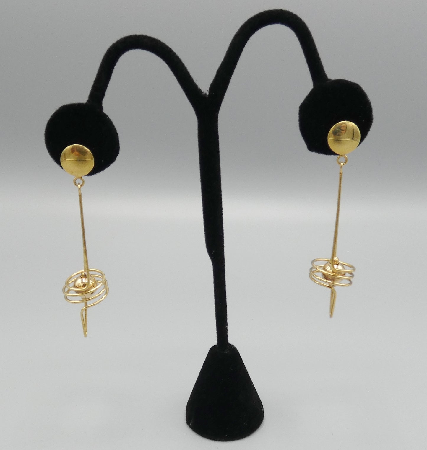 14k Gold long swirl earrings