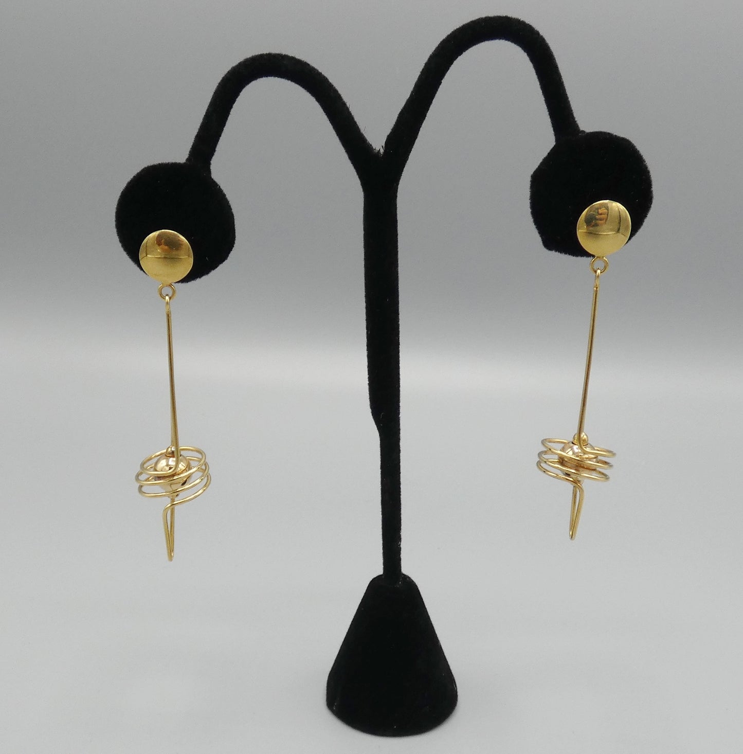 14k Gold long swirl earrings