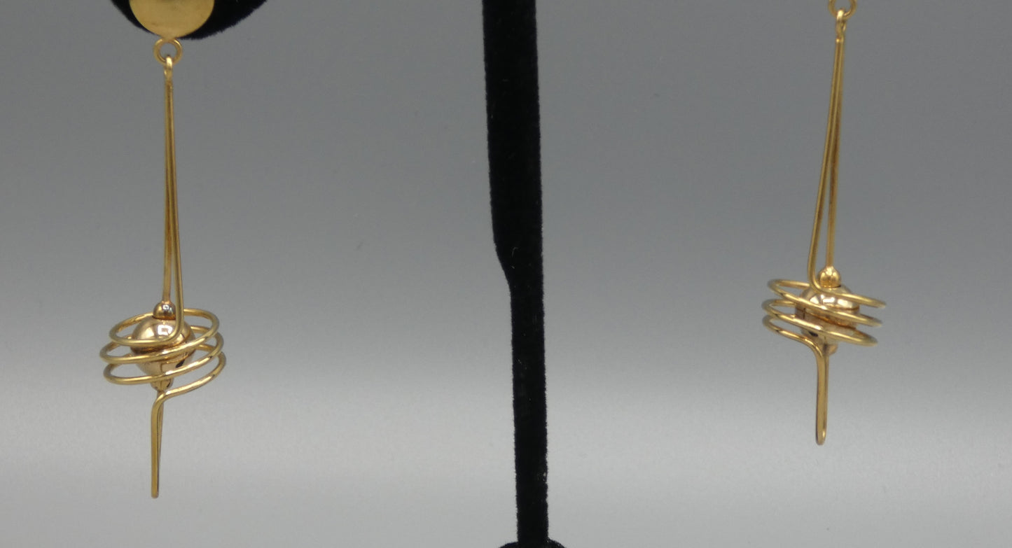 14k Gold long swirl earrings