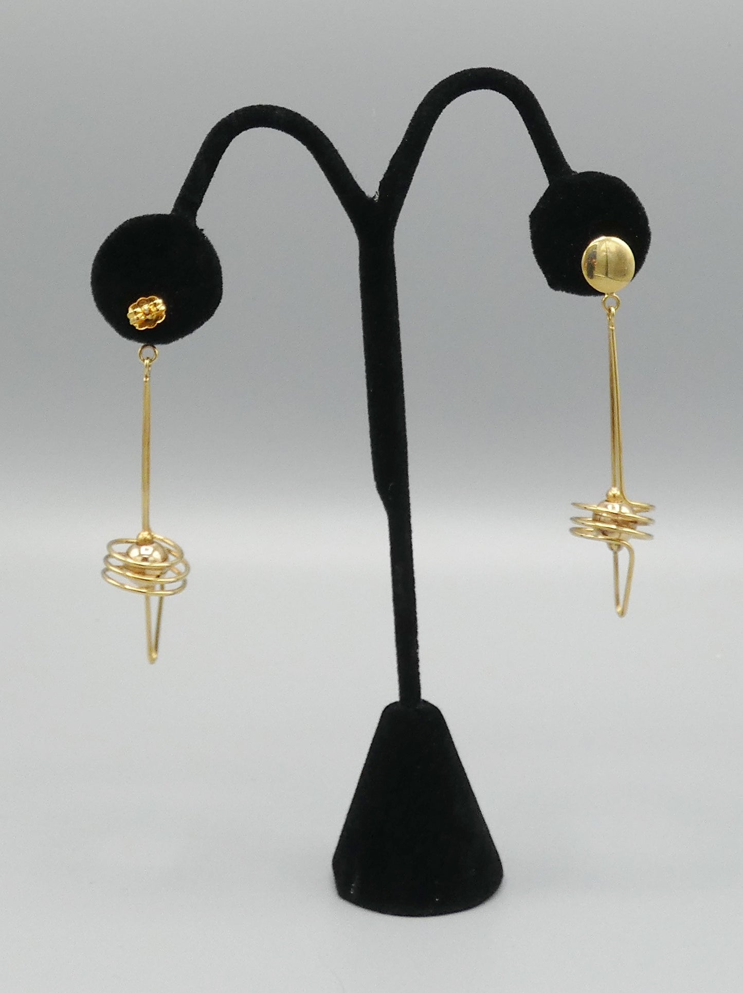 14k Gold long swirl earrings