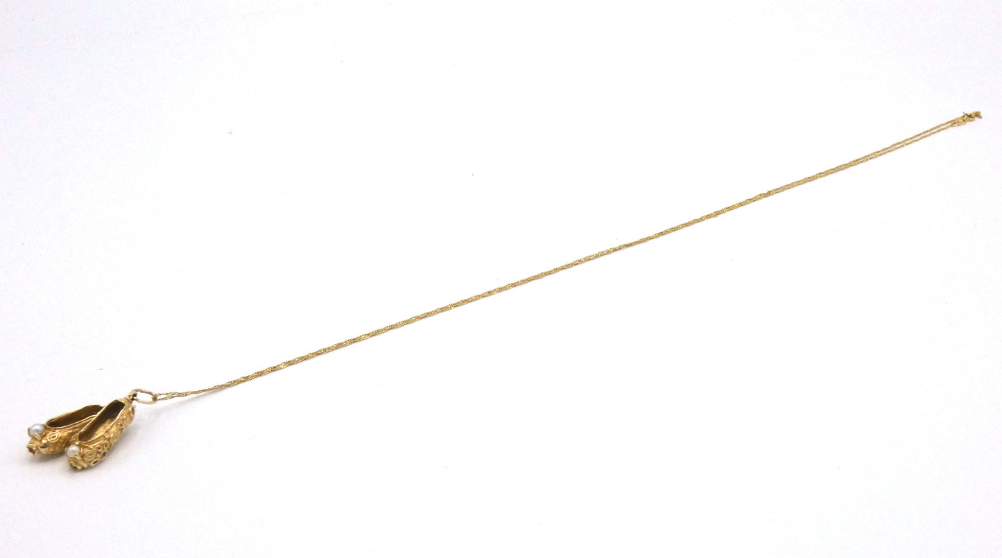 14K Gold Ballerina Slippers Necklace