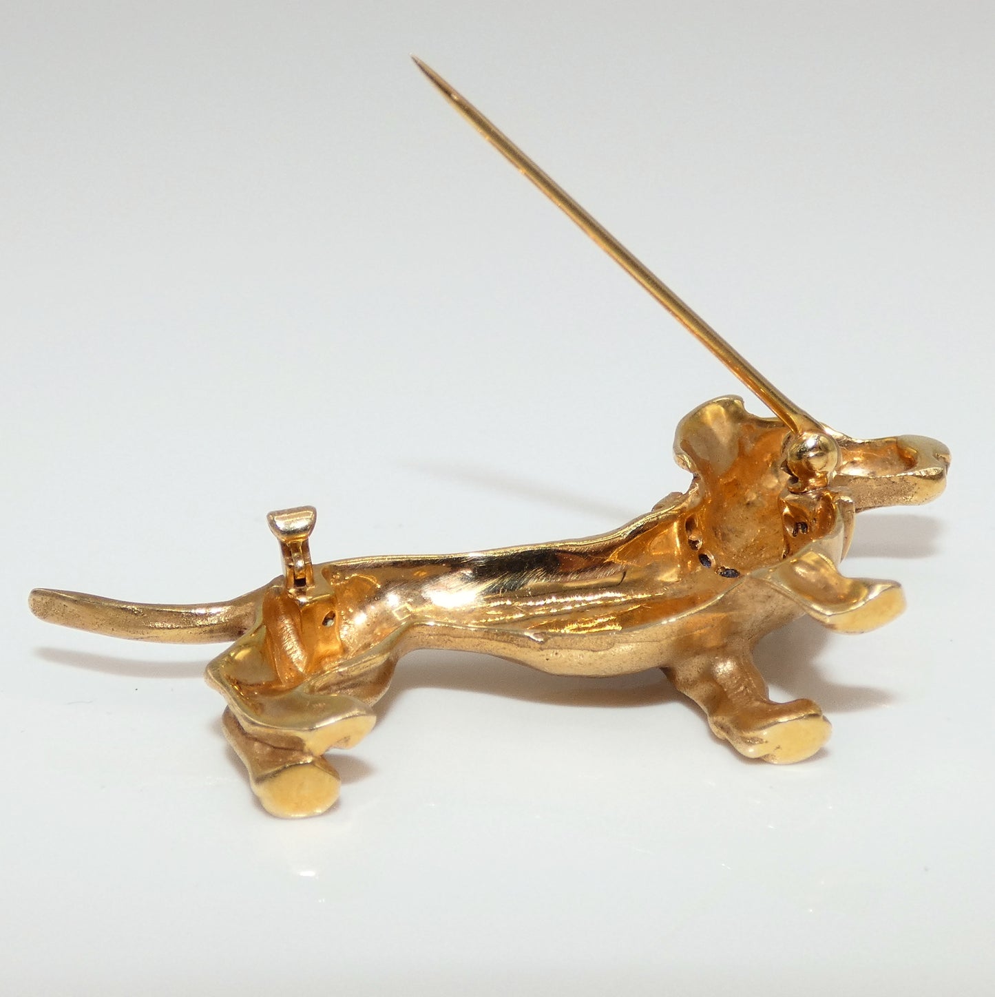 14K Gold with Sapphire Collar Dachshund Brooch Pin
