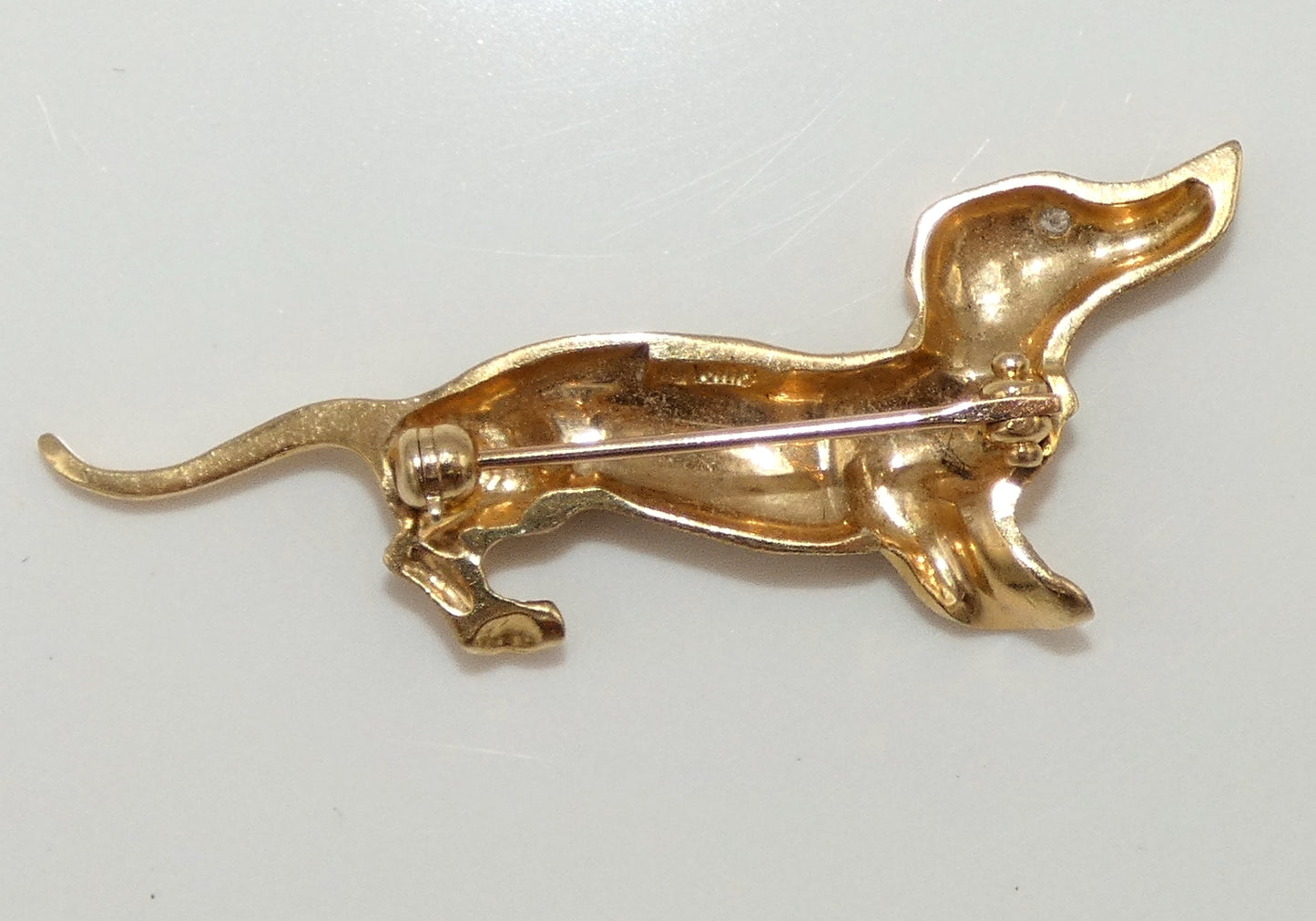 14K Gold with Sapphire Collar Dachshund Brooch Pin