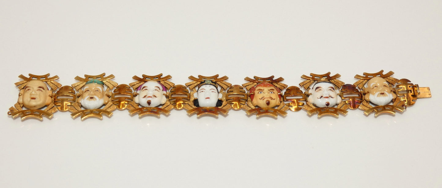 Japan's 7 Lucky Gods 14K Gold Bracelet