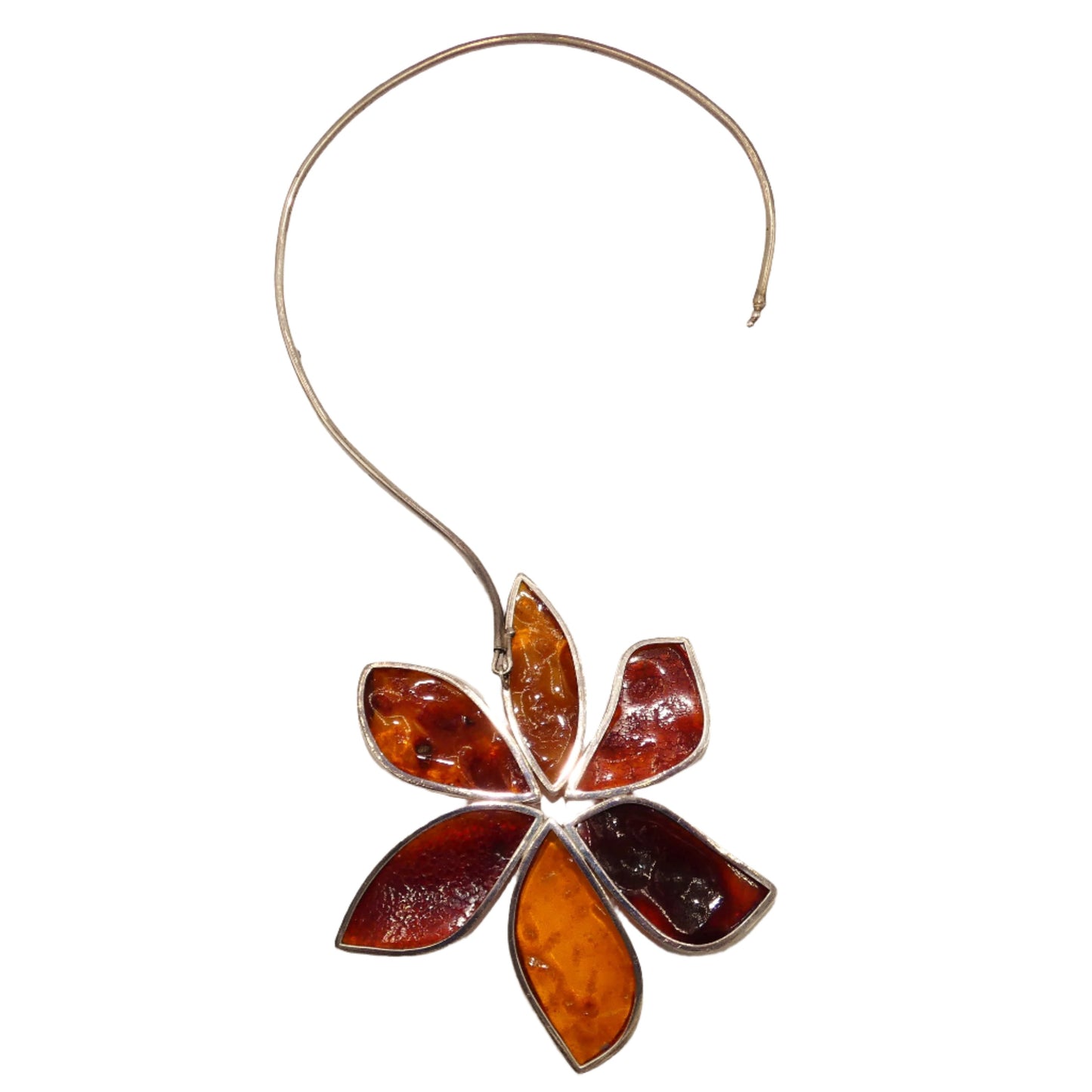 Amber Flower Necklace Set in Sterling