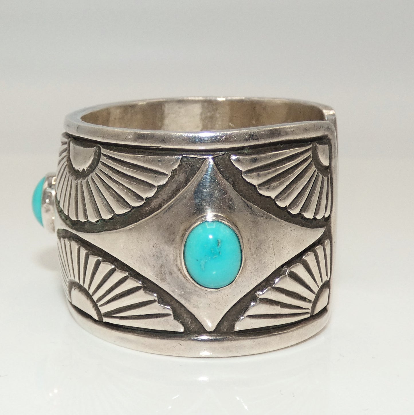 Sterling Southwest Design Heavy Cuff with Turquoise Center