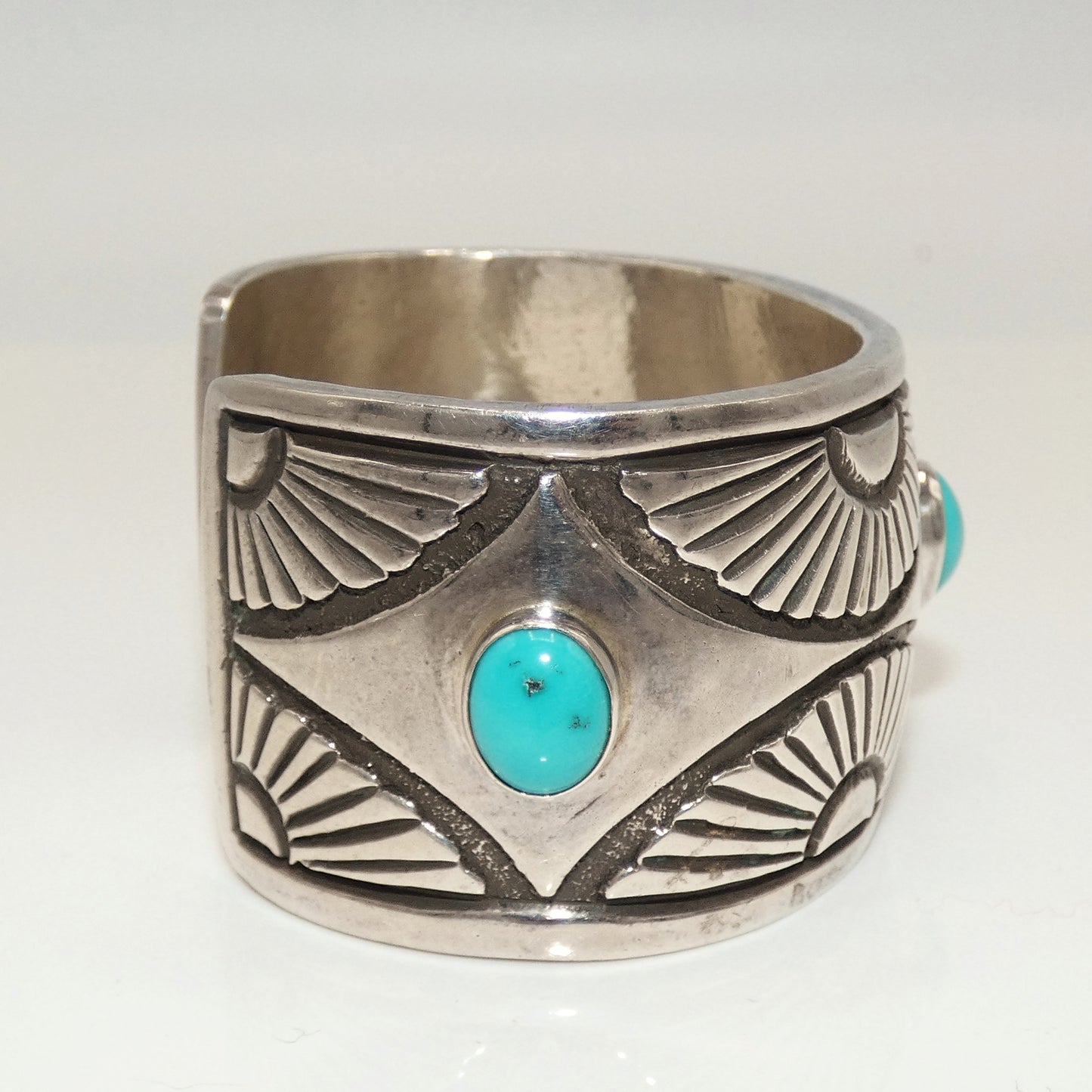 Sterling Southwest Design Heavy Cuff with Turquoise Center