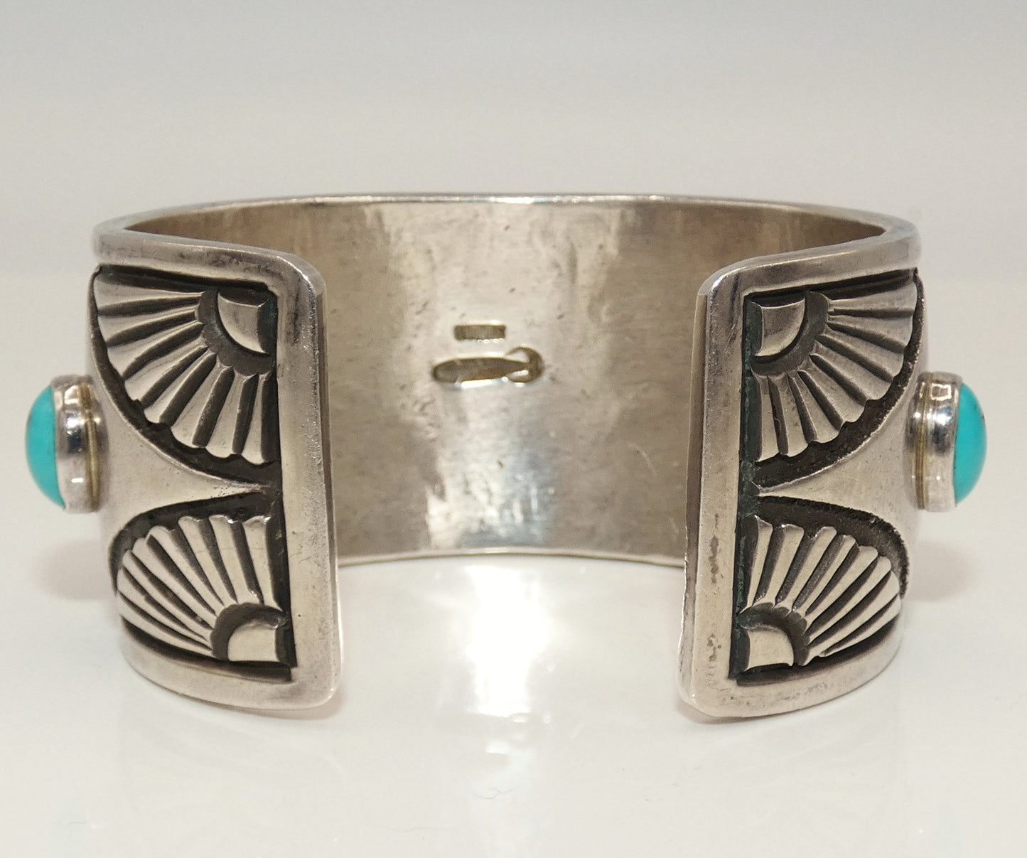 Sterling Southwest Design Heavy Cuff with Turquoise Center