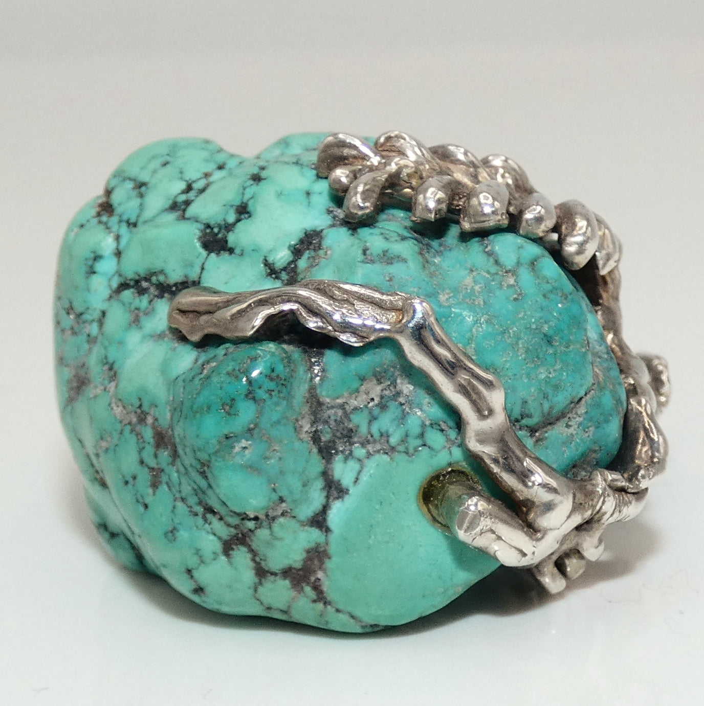 Large Spiderweb Turquoise Nugget Handmade Sterling Brooch