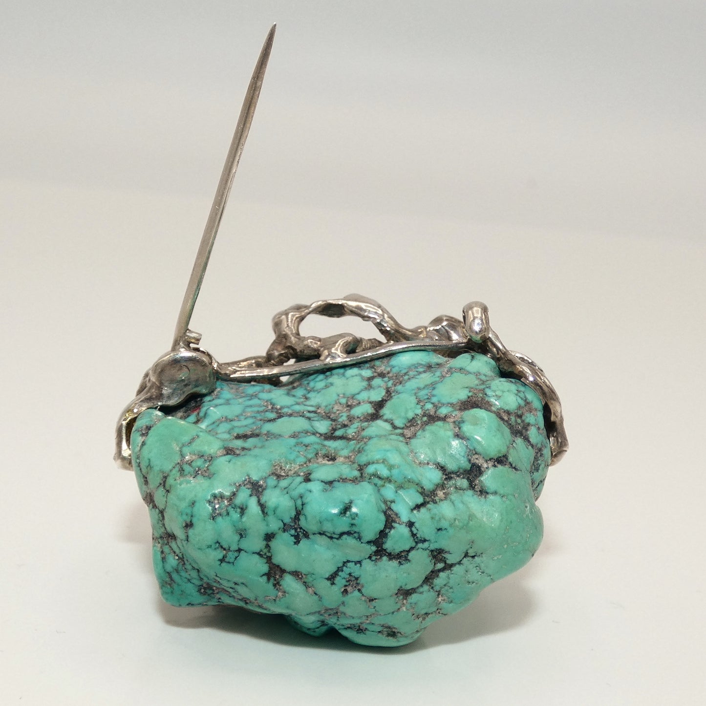Large Spiderweb Turquoise Nugget Handmade Sterling Brooch