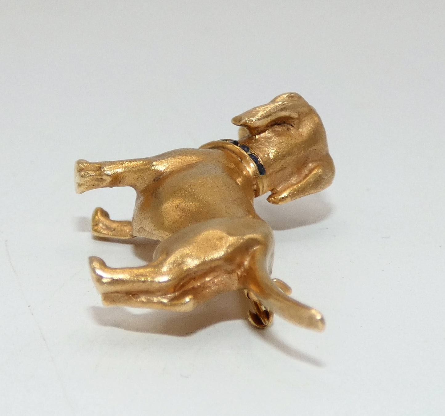 14K Gold with Sapphire Collar Dachshund Brooch Pin