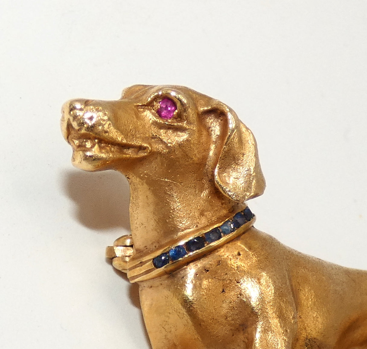 14K Gold with Sapphire Collar Dachshund Brooch Pin