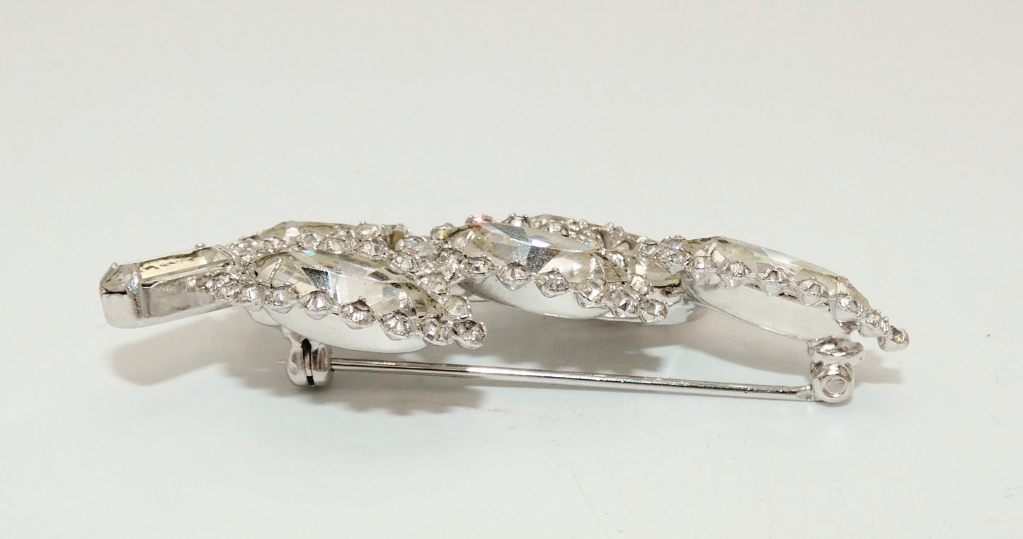 Weiss Leaf Clear Rhinestone Brooch