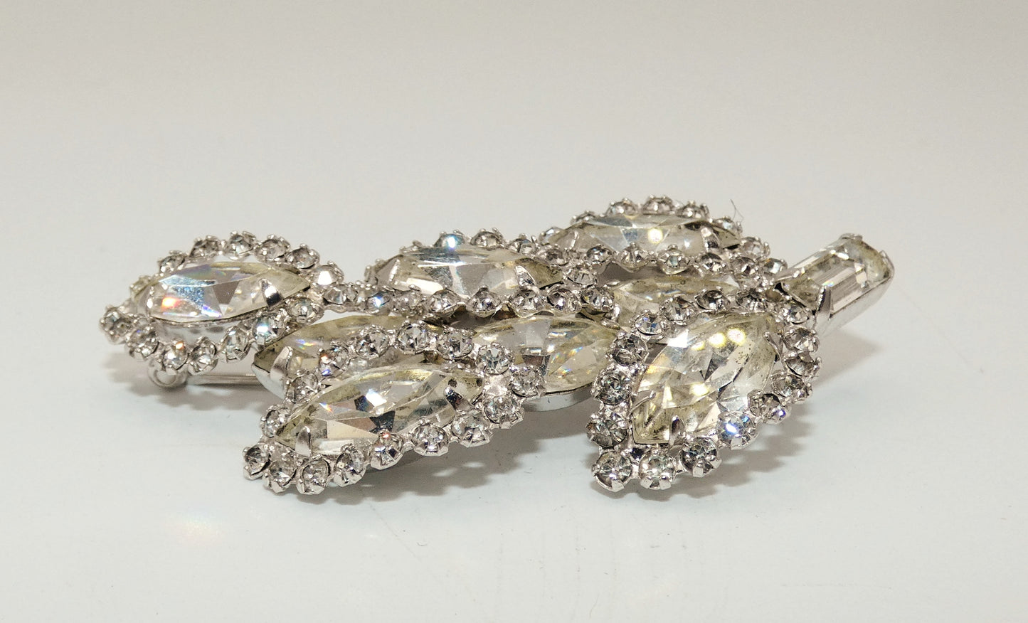 Weiss Leaf Clear Rhinestone Brooch