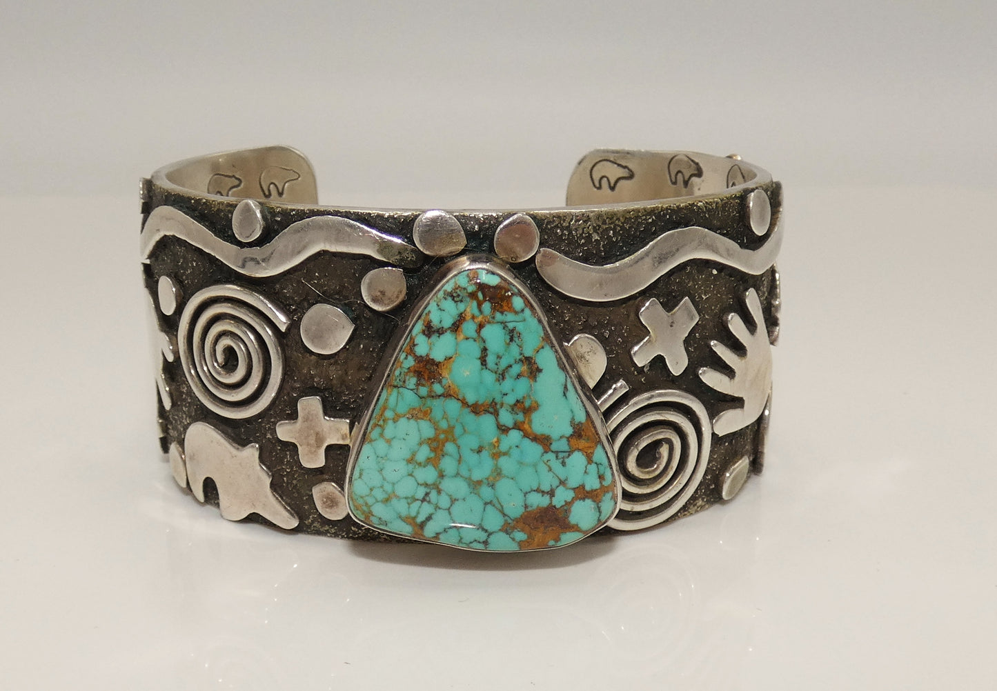 Alex Sanchez Sterling Petroglyph Spider Web Turquoise Bracelet