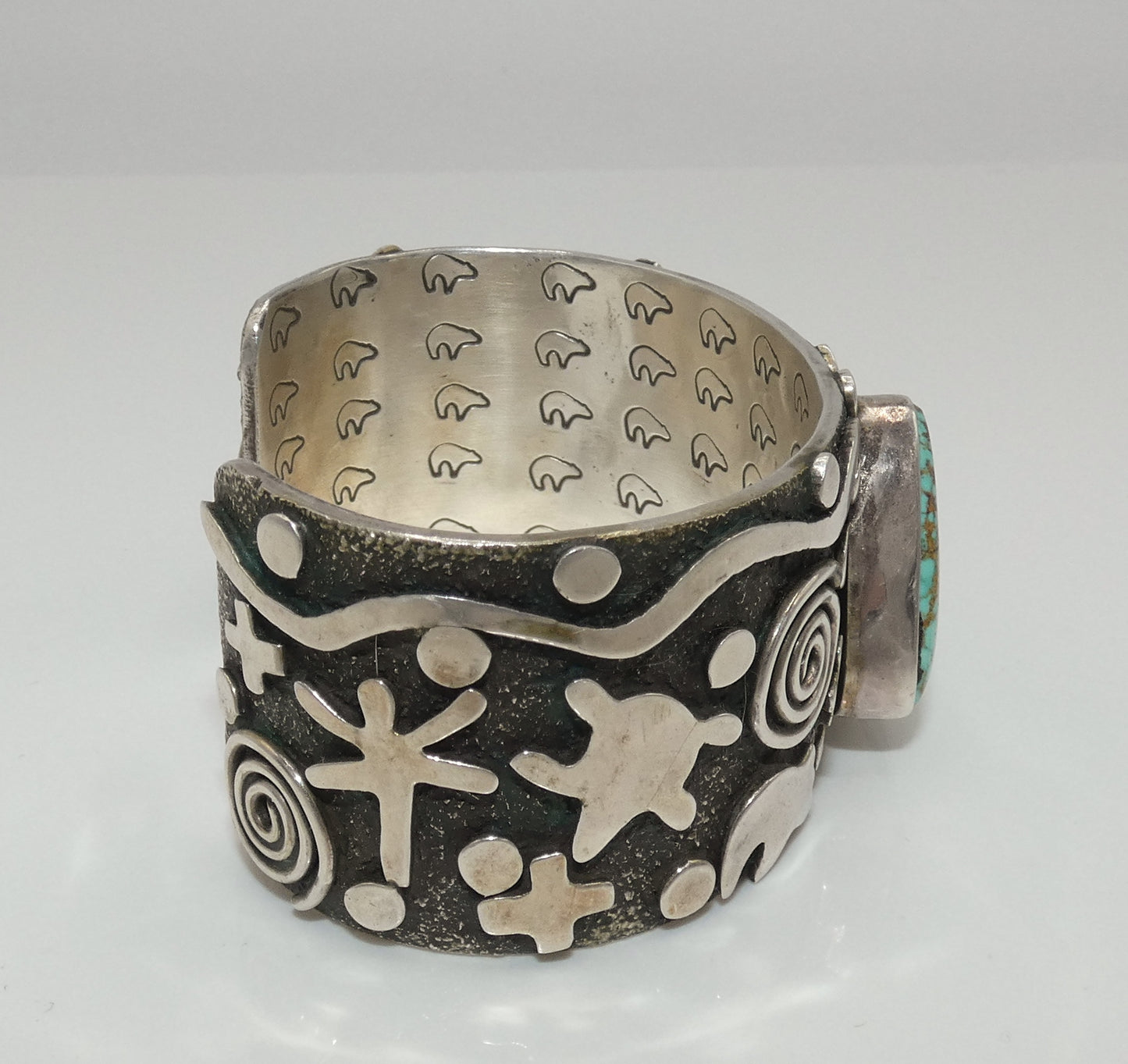 Alex Sanchez Sterling Petroglyph Spider Web Turquoise Bracelet