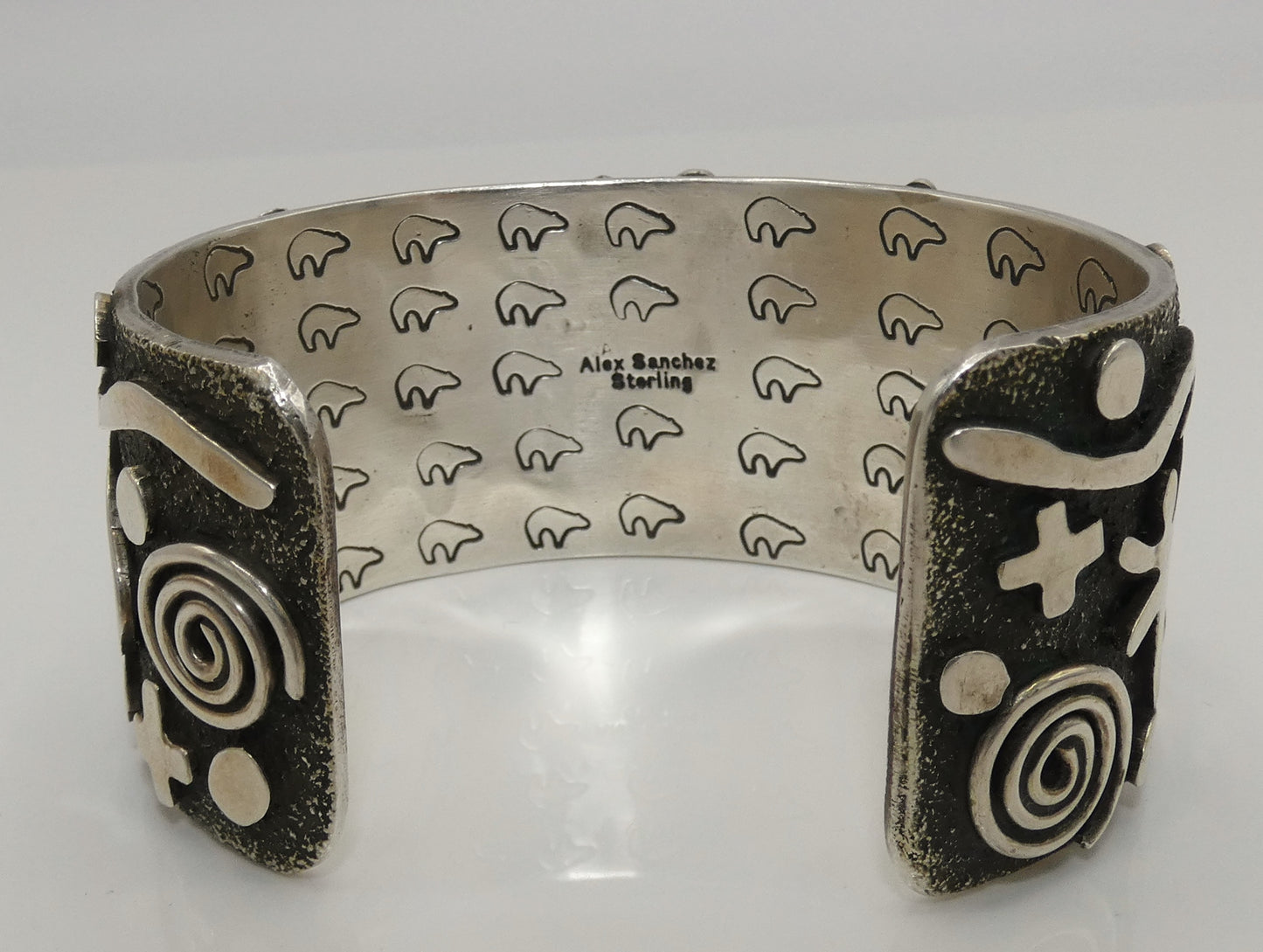 Alex Sanchez Sterling Petroglyph Spider Web Turquoise Bracelet