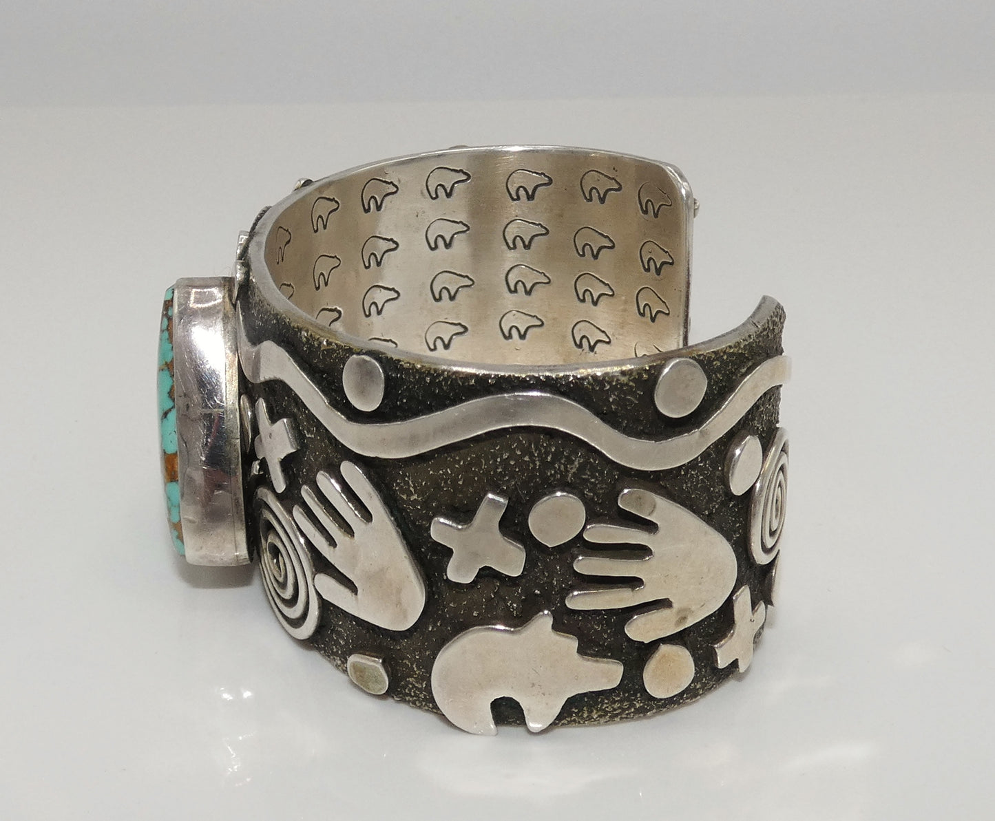 Alex Sanchez Sterling Petroglyph Spider Web Turquoise Bracelet