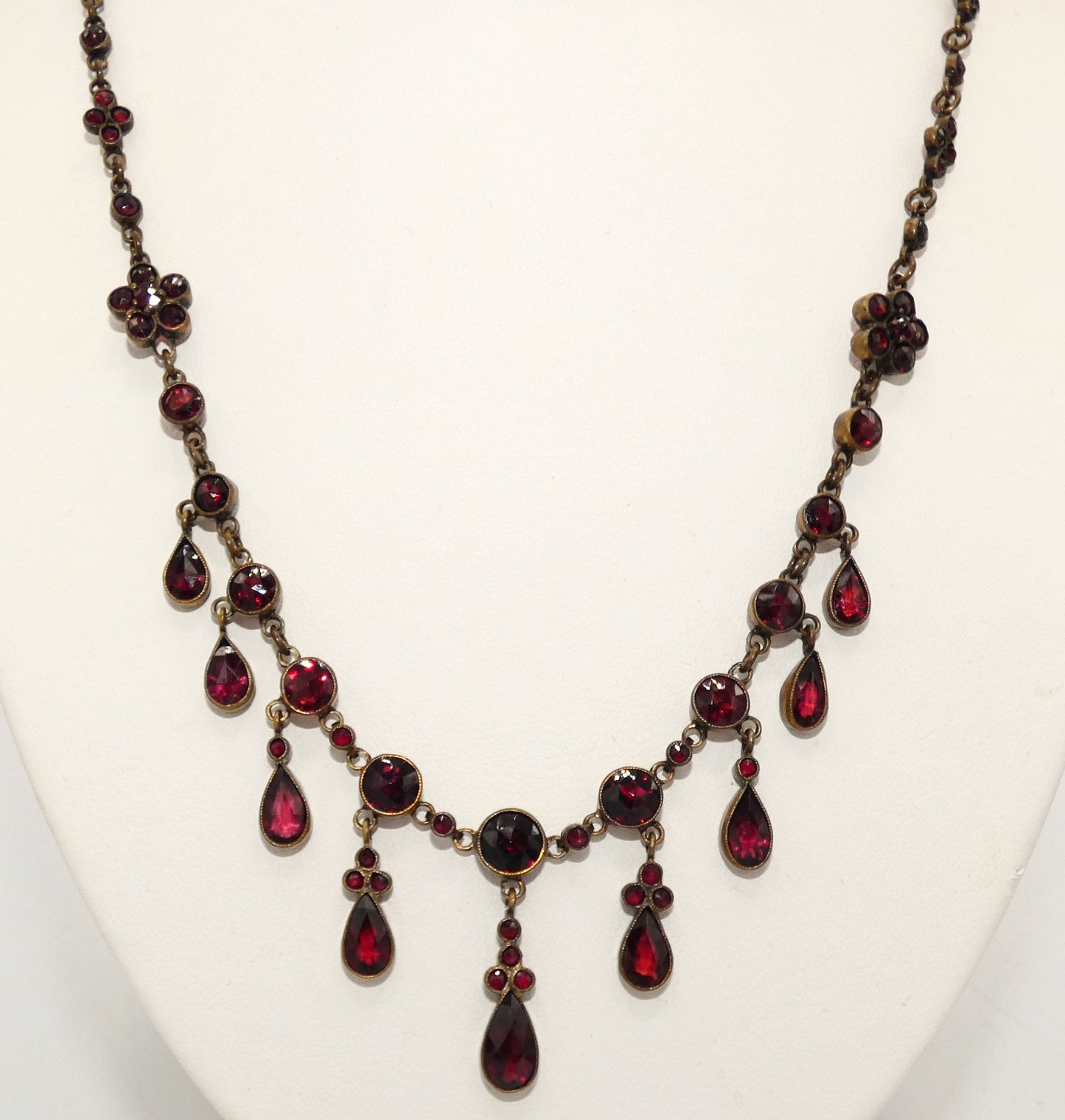Garnet and Brass Necklace & Pin Set