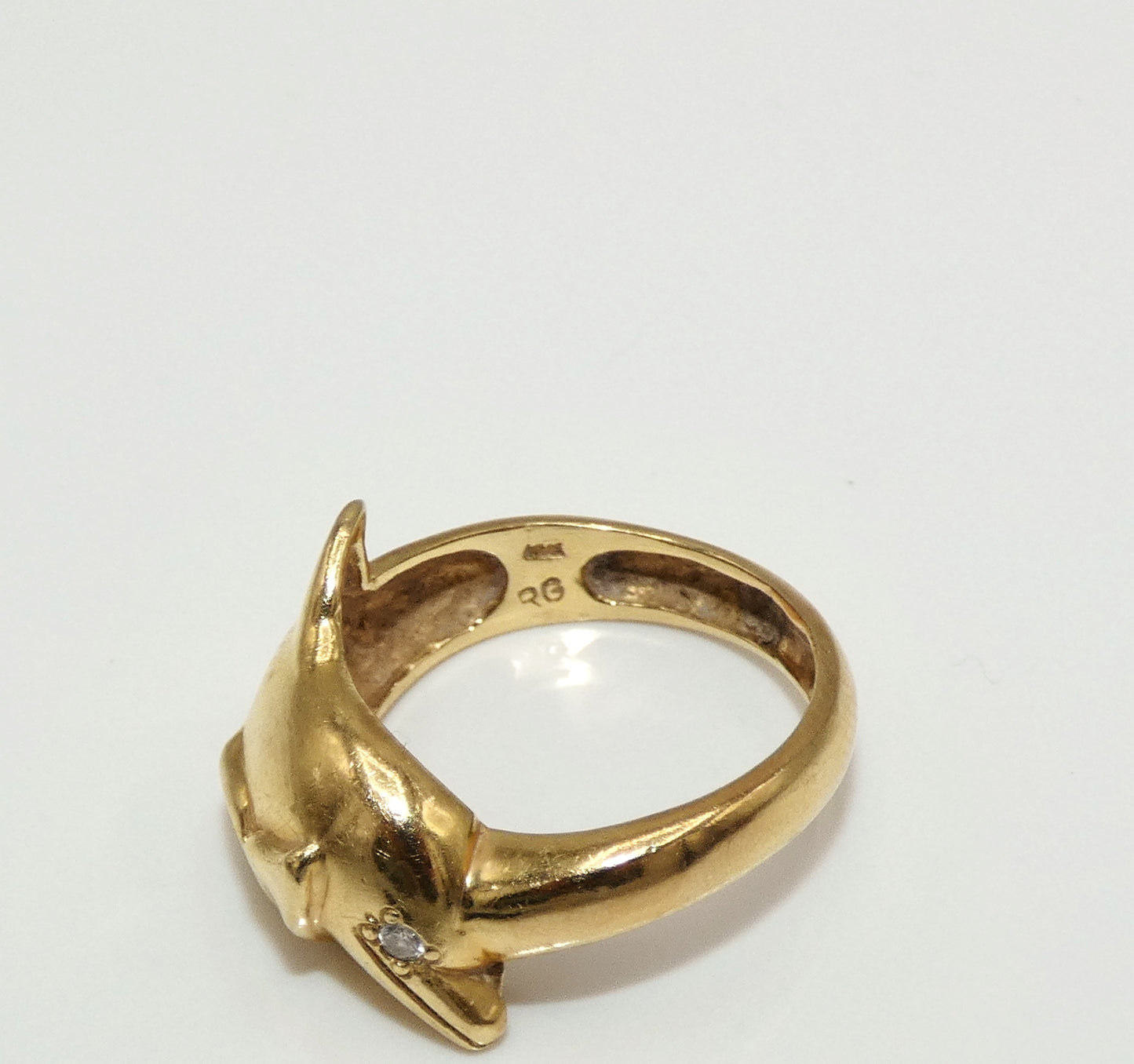 14K Gold Dolphin Ring with Diamond Eye
