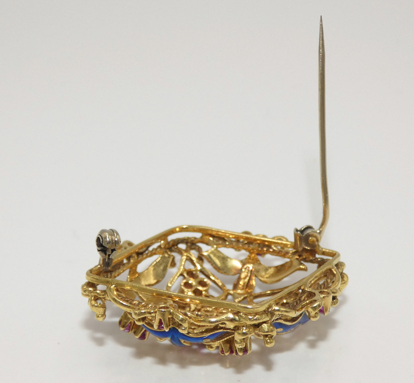 18K Gold Enamel Pin with Rubies & Diamonds
