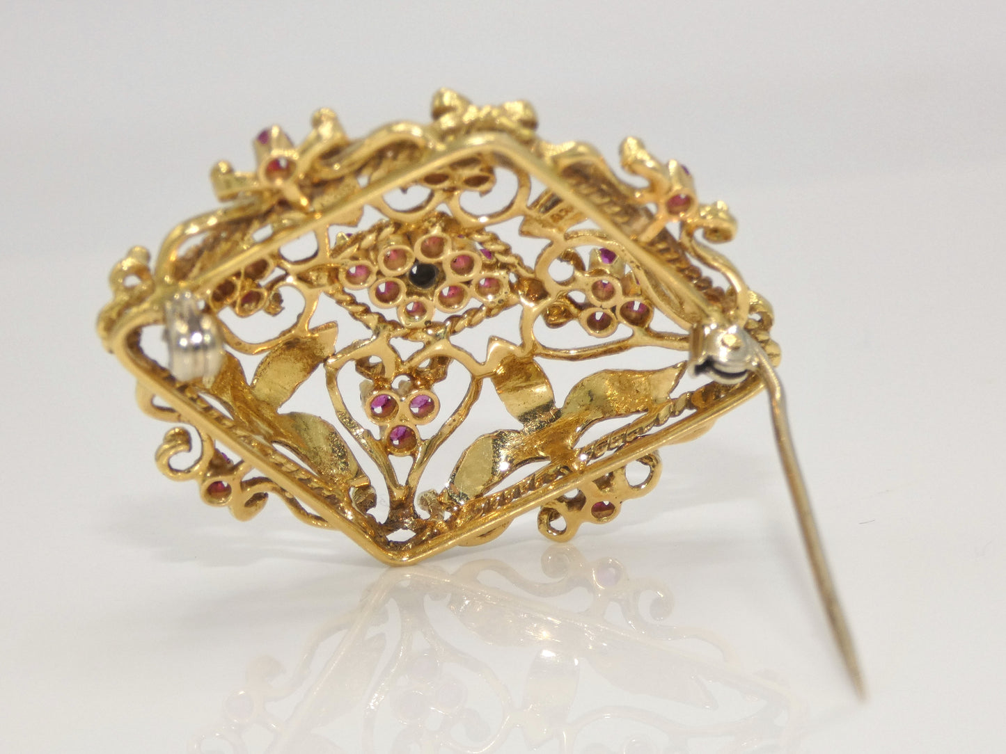 18K Gold Enamel Pin with Rubies & Diamonds