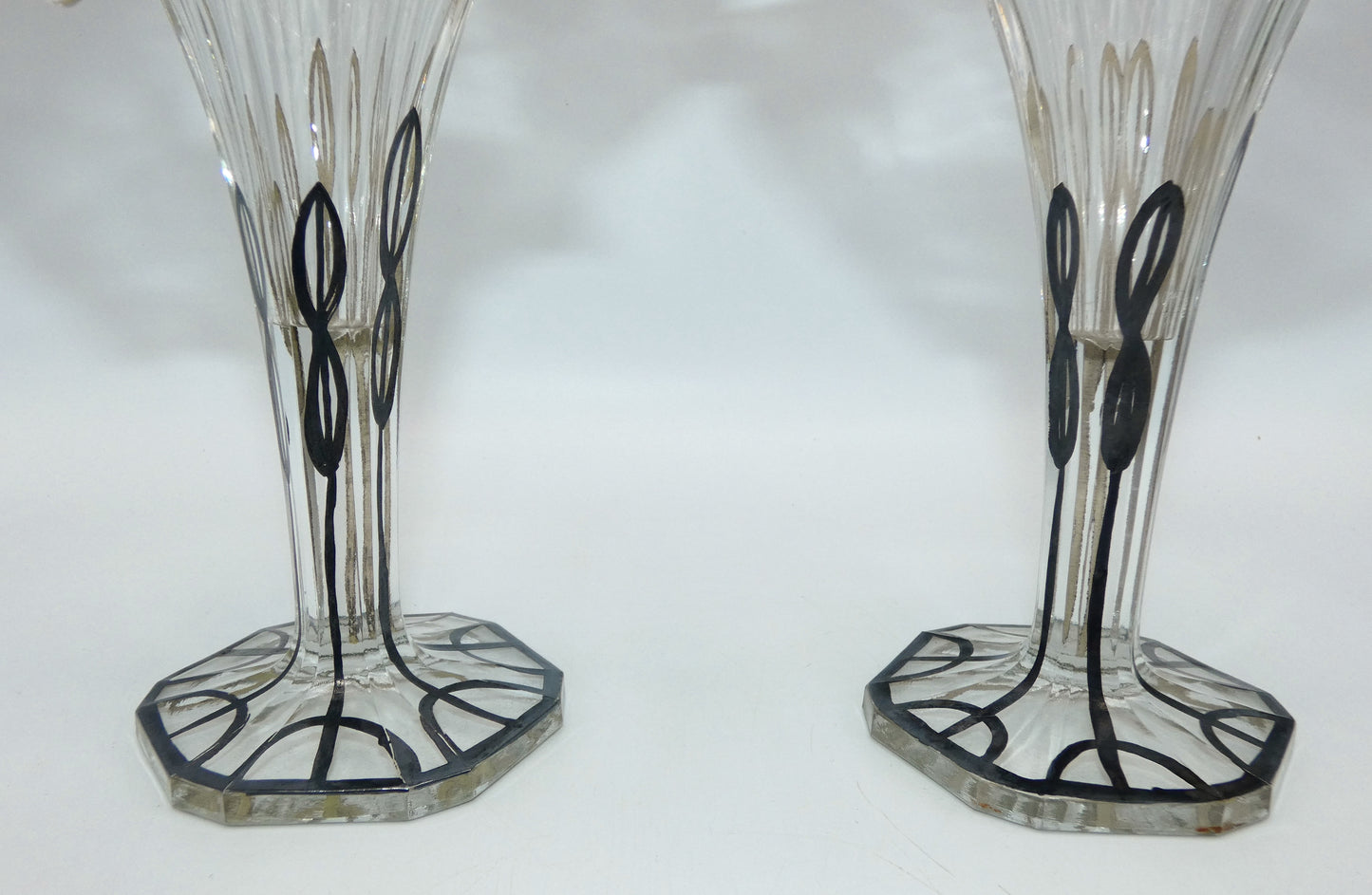 Art Deco Jack in the Pulpit Silver Deposit Pair of Vases