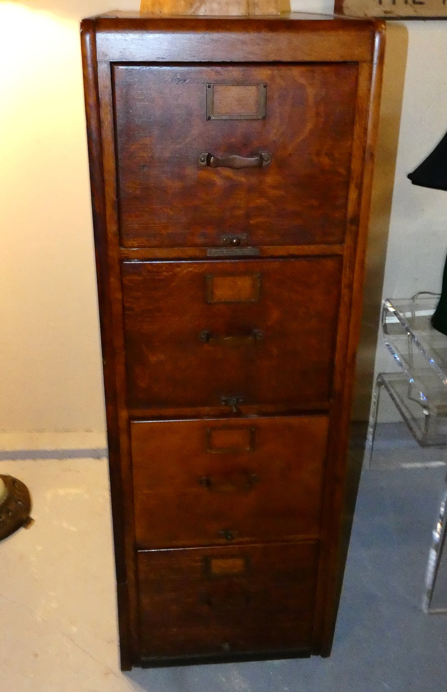 Four Drawer Oak File Cabinet