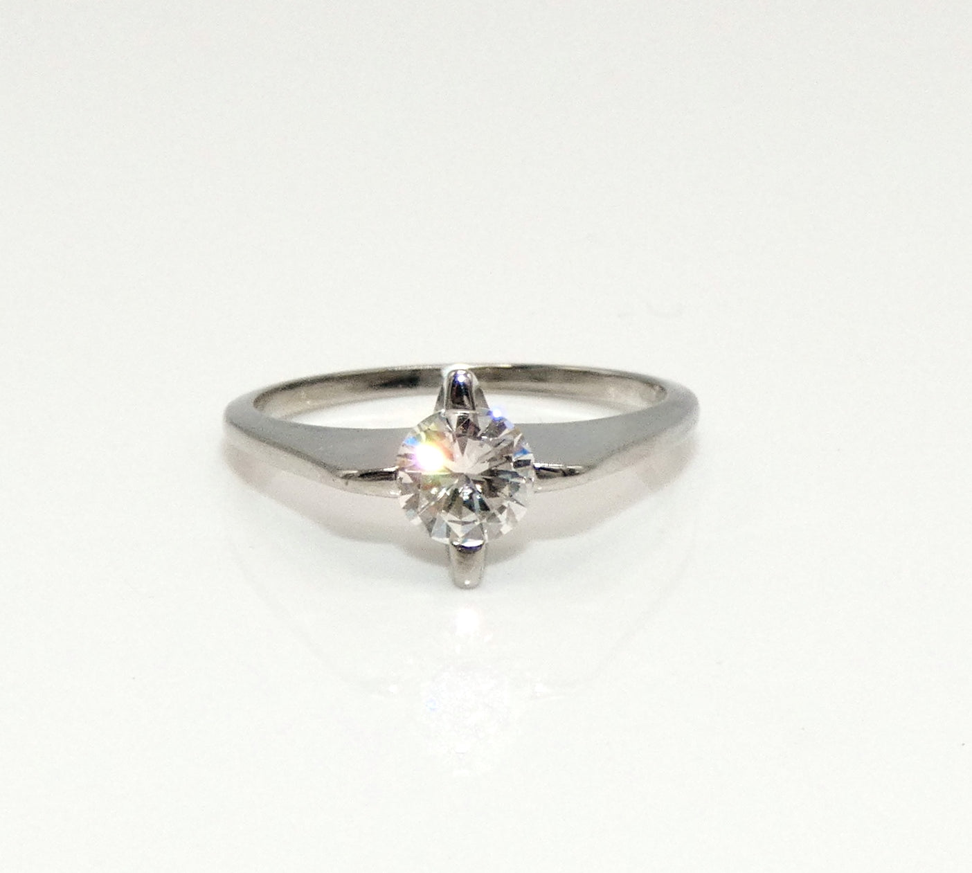 18K White Gold 1/2 C Solitare Mid Century Diamond Ring