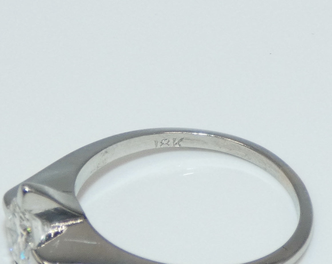 18K White Gold 1/2 C Solitare Mid Century Diamond Ring