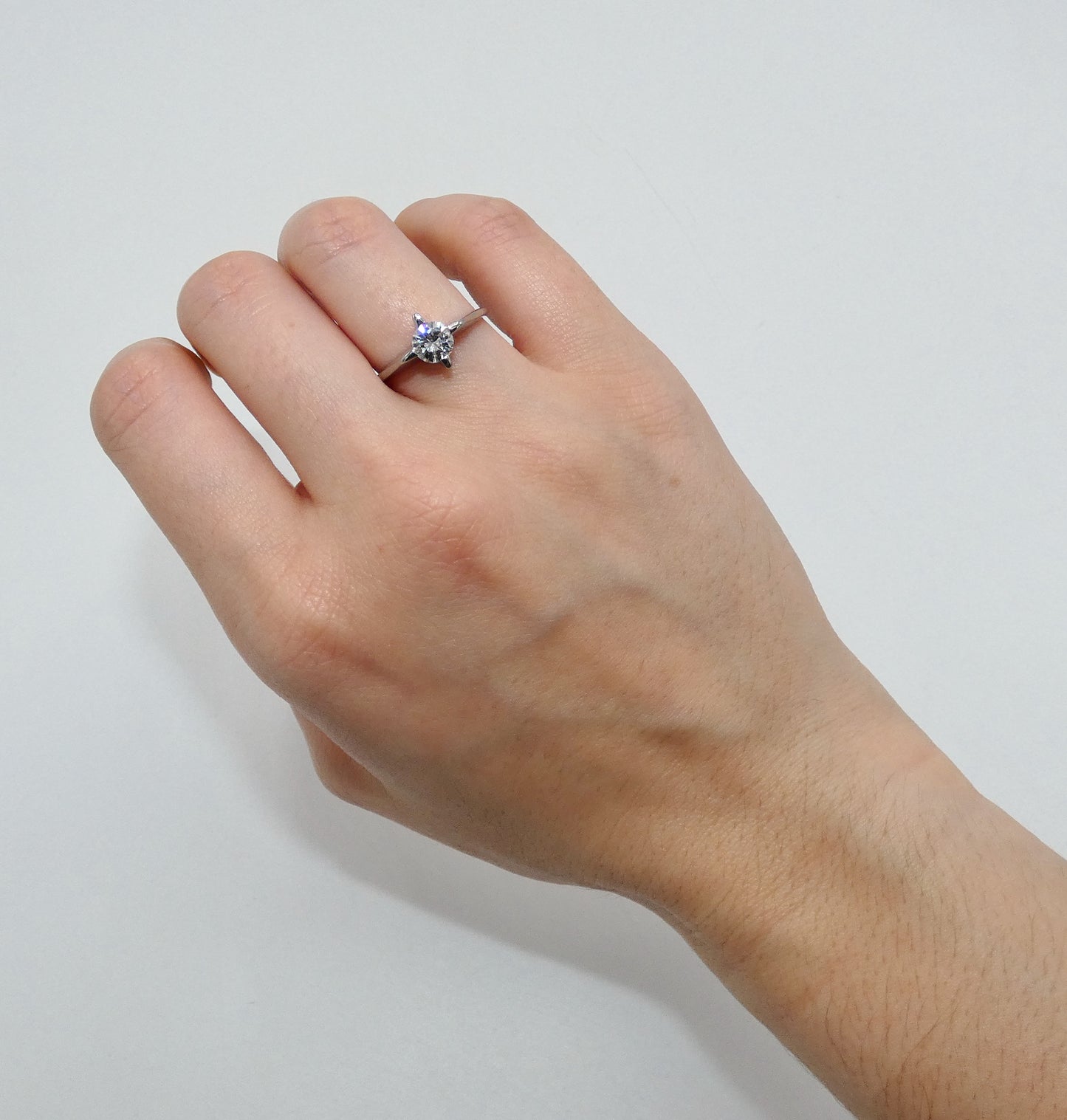 18K White Gold 1/2 C Solitare Mid Century Diamond Ring