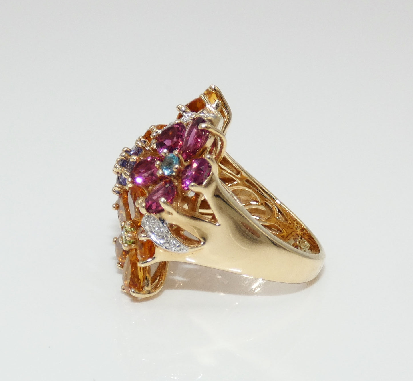 14K Gold Floral Multi Stone Ring
