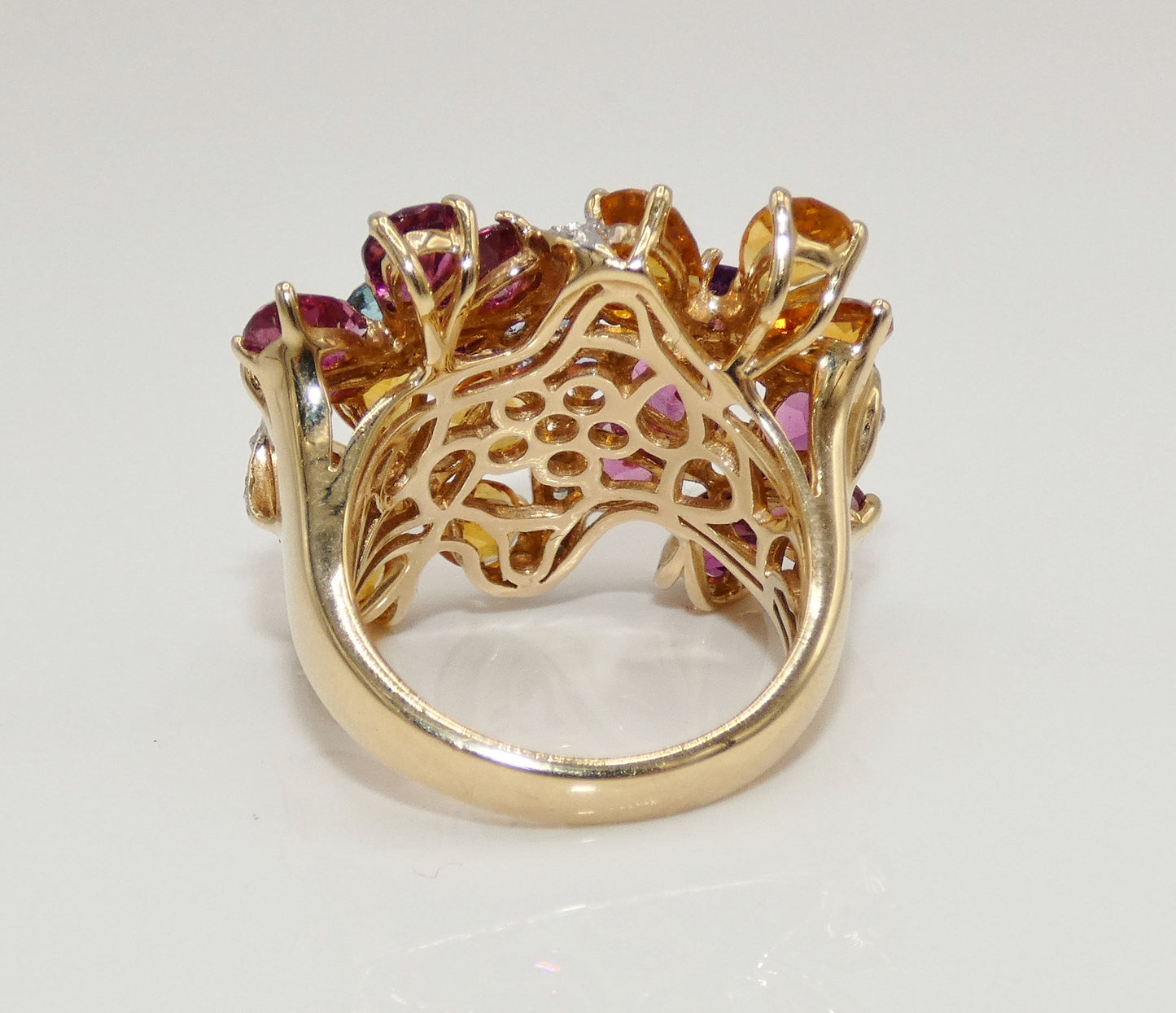 14K Gold Floral Multi Stone Ring
