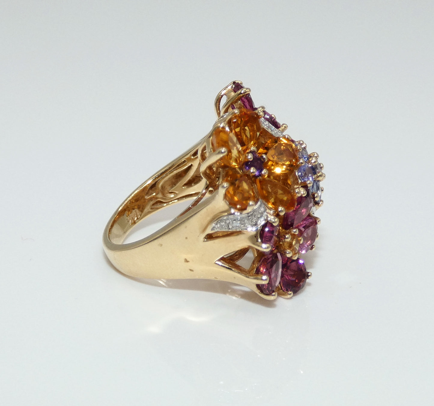 14K Gold Floral Multi Stone Ring