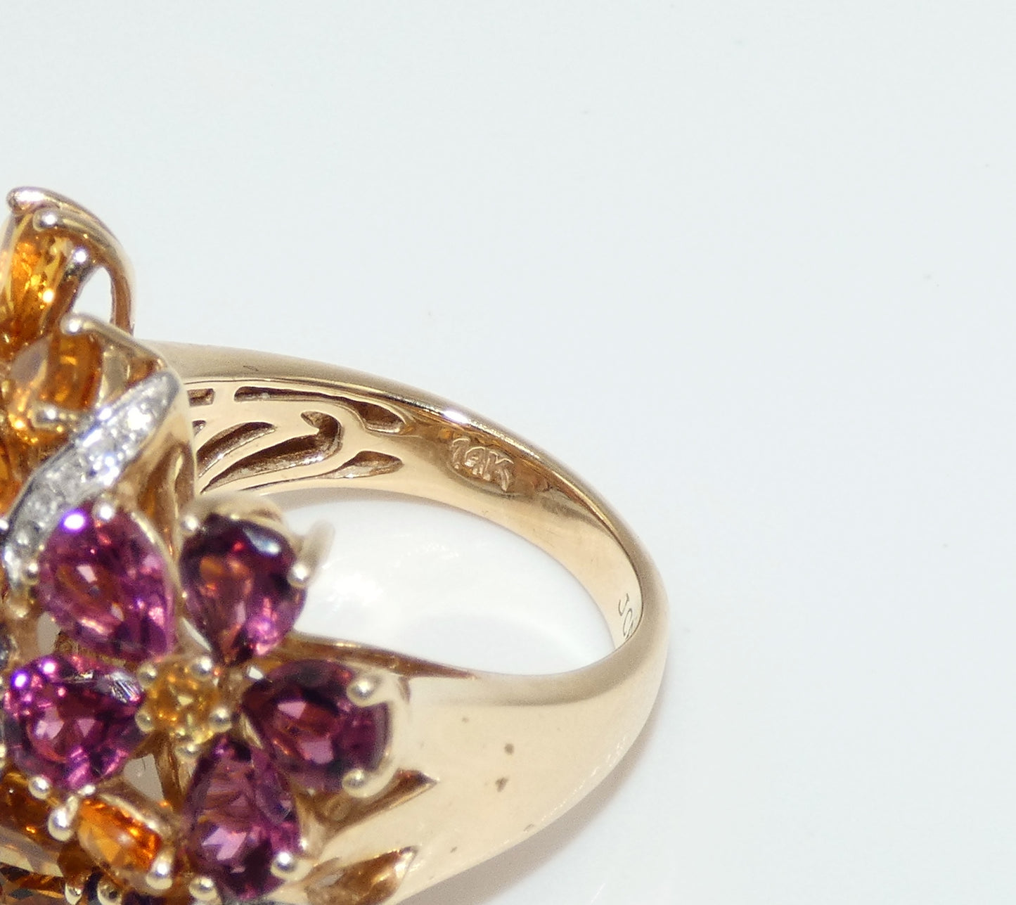 14K Gold Floral Multi Stone Ring