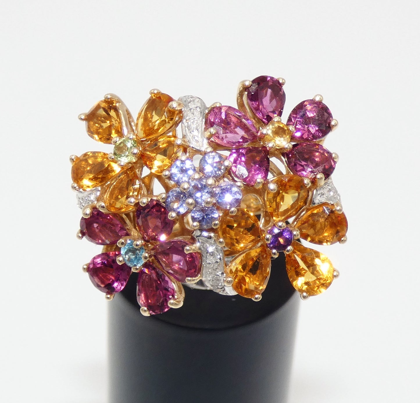 14K Gold Floral Multi Stone Ring