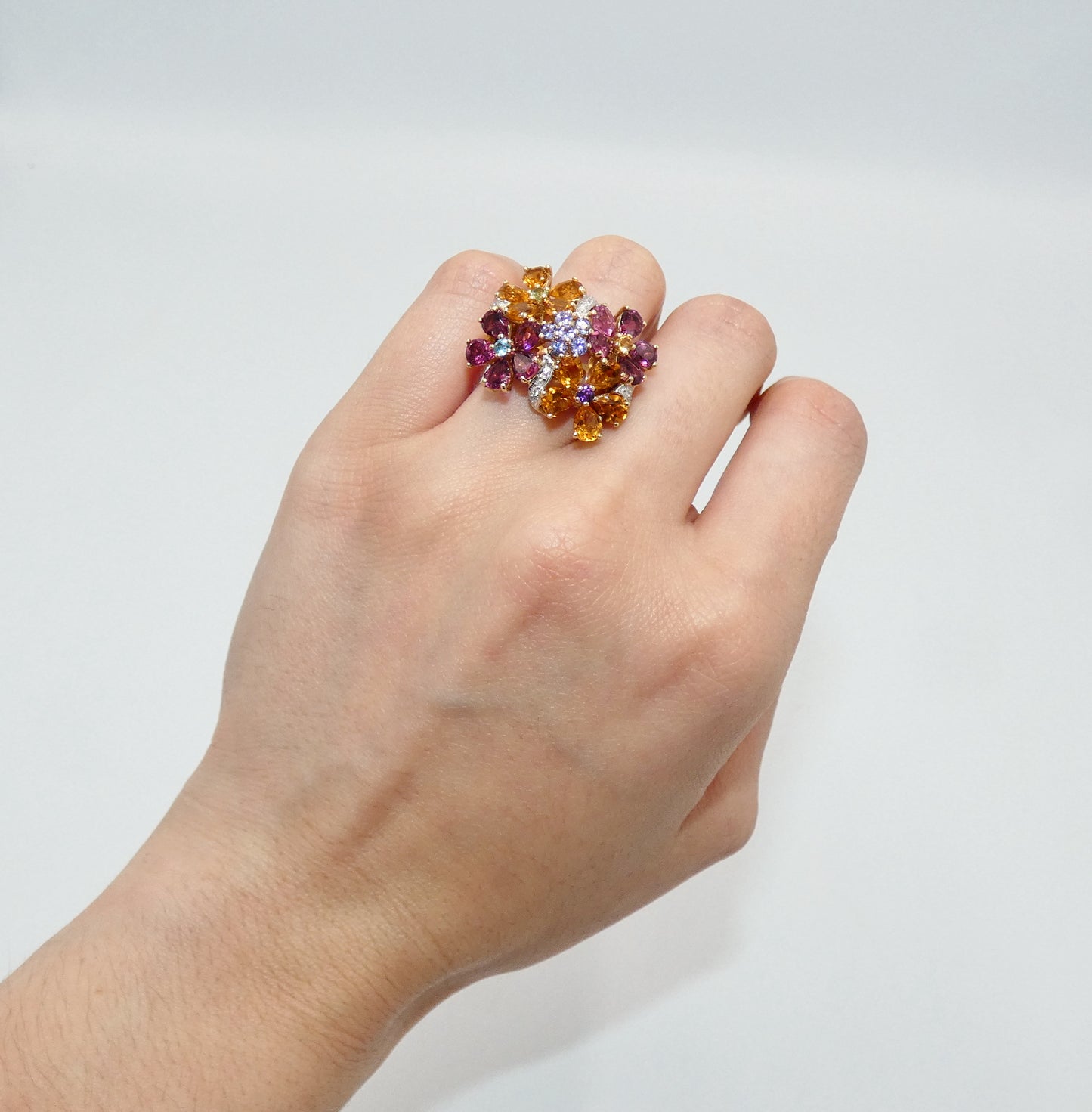 14K Gold Floral Multi Stone Ring