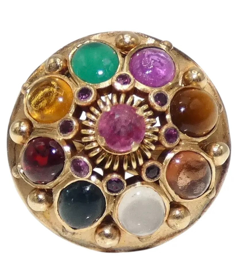 Thai Princess Ring 14K Gold Multi Gem Stones
