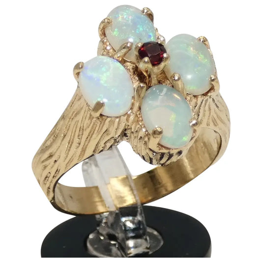 14K Gold Ring with Opals & Garnet