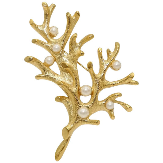 Trifari Sea Coral Pin/ Brooch with Faux Pearls