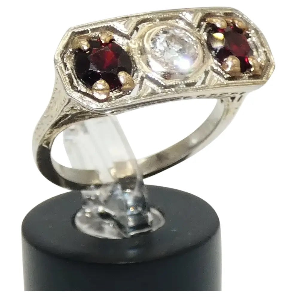 Art Deco Platinum & Gold Ring with Garnets & Diamond