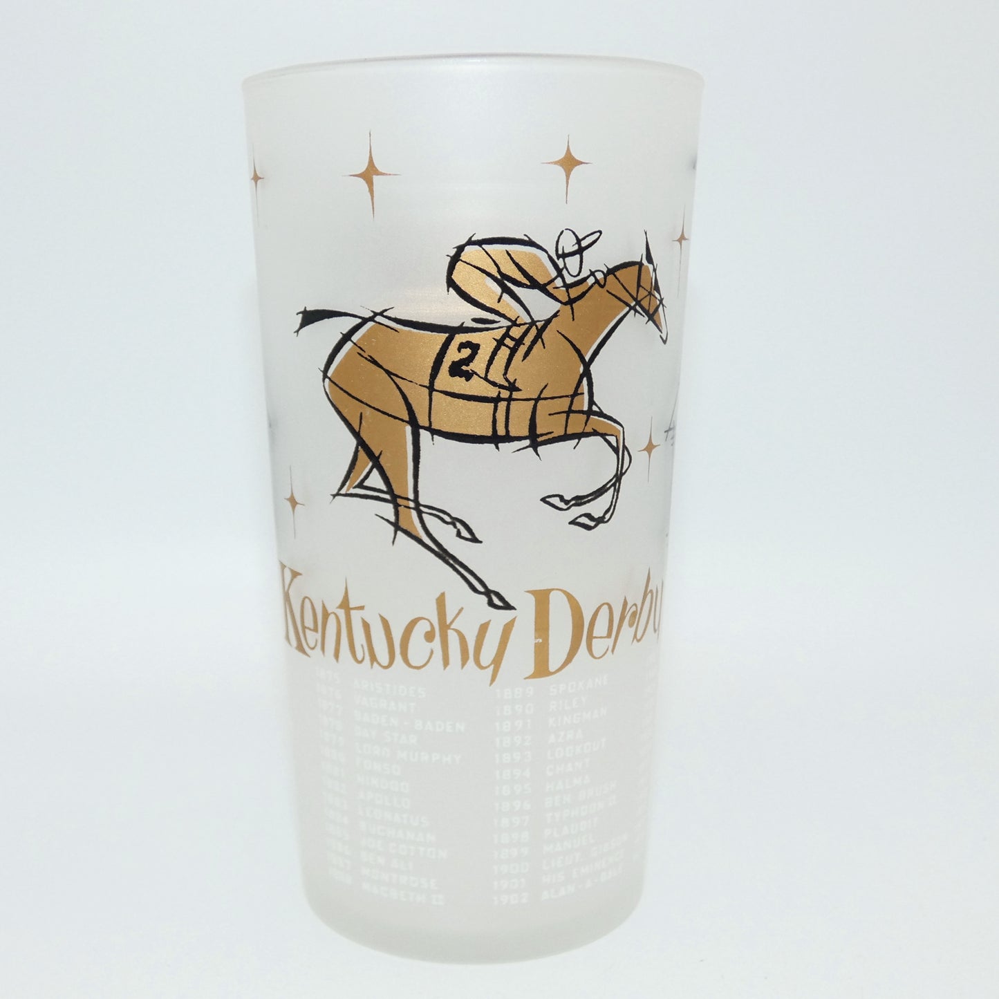 1957 Kentucky Derby Gold Frosted Glass Cup