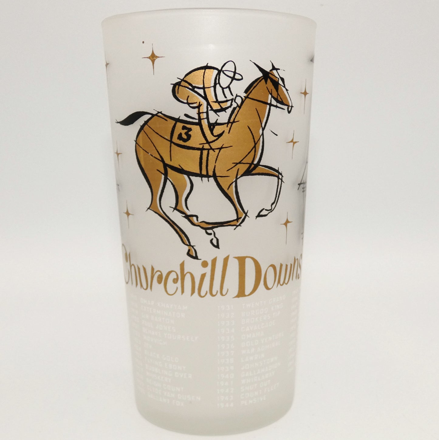 1957 Kentucky Derby Gold Frosted Glass Cup