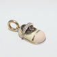 Aaron Basha 18k White Gold Pink & Yellow Enamel Baby Shoe Bootie Charm Pendant with Diamonds
