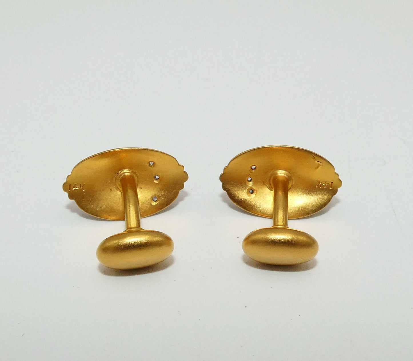Art Nouveau 14K Gold FIxed Back Cufflinks with Diamonds