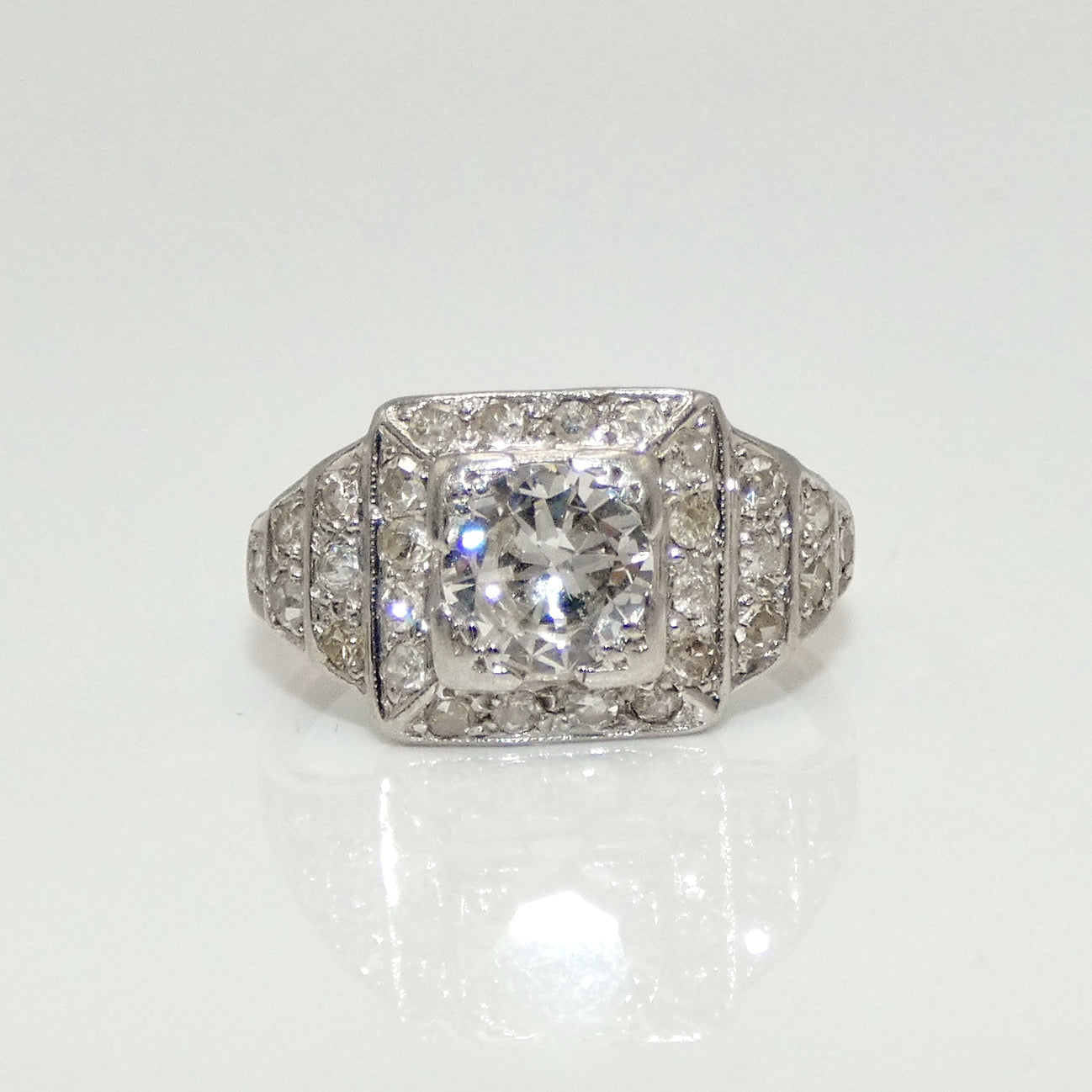Art Deco 14K White Gold Diamond Ring